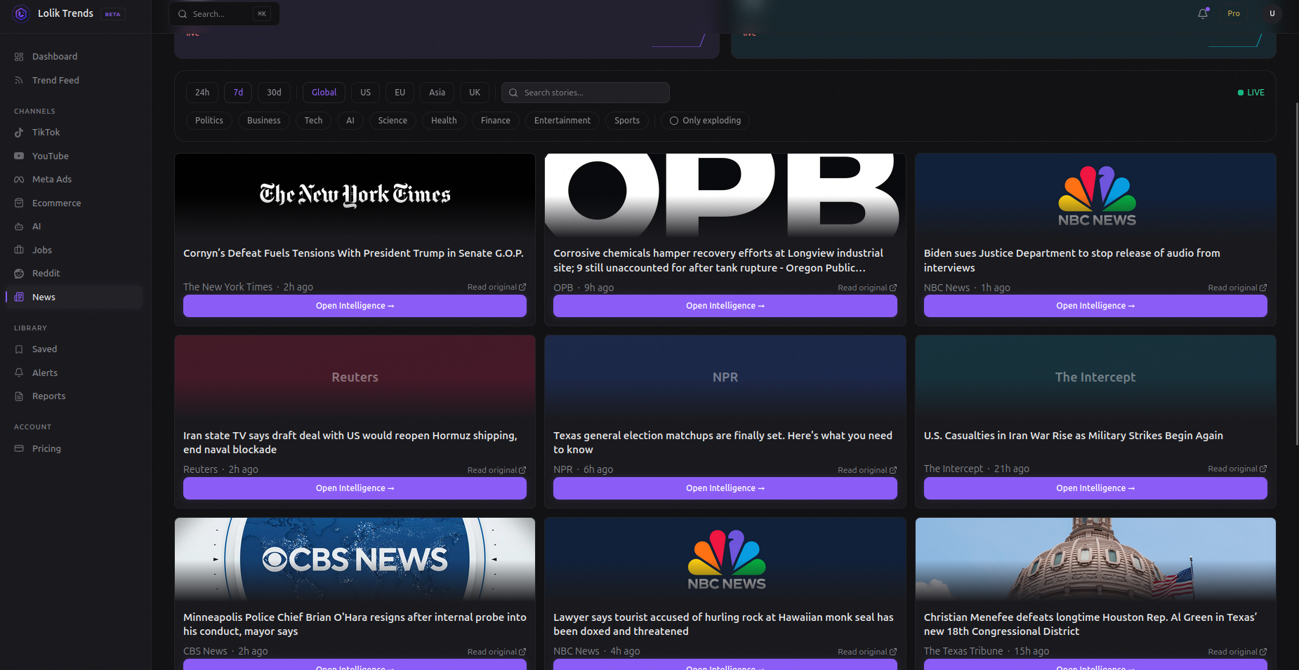 News Intelligence — Multi-source editorial feed